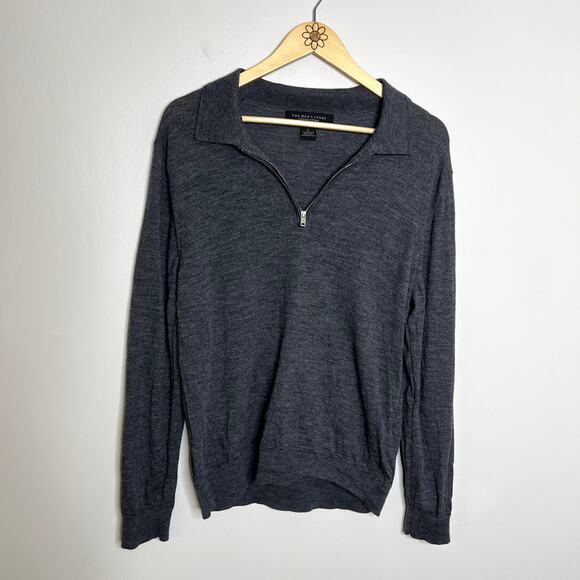 Bloomingdale's Gray Merino Wool Quarter Zip Sweater - Picture 1 of 4